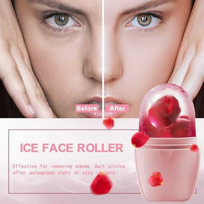 XHJRI Ice Face Roller Massager,Ice Cube Roller for Face, Eyes and Neck Naturally Conditioning and Skin Care,De-Puff Eye Bags,Reduce Migraine Pain,Reusable Massage Silicone Ice Mold (New Pink White) - color: New Pink White