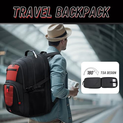 Z-MGKISS 18.4 Large Travel Backpack, USB Computer Bagpack Fits 18.4 Inch Laptop, Business Backpack for Men, TSA Flight Approved, Laptop Backpacks, Red - color: Red