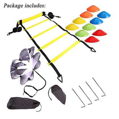Resistance Parachute Football Training Agility Ladder Set, with 1Resistance Parachute/4hooks/6 Cones, for Kids Teenager Adult Sprint/Football Training