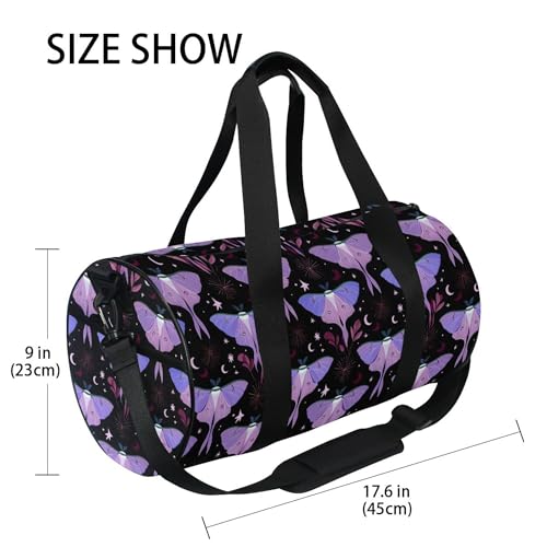 MNSRUU Sports Duffel Bags, Purple Moth Athletic Gym Bag Overnight Workout Travel Tote Luggage for Men Women Yoga - color: Moths I18589