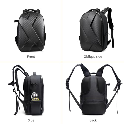 Camera Backpack Hard Shell Imitation Carbon Fiber DSLR, Waterproof Shockproof w/15.6" Lap Comp for Photo, Travelers & Daily. - color: Black