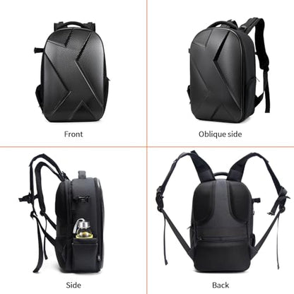 Camera Backpack Hard Shell Imitation Carbon Fiber DSLR, Waterproof Shockproof w/15.6" Lap Comp for Photo, Travelers & Daily. - color: Black