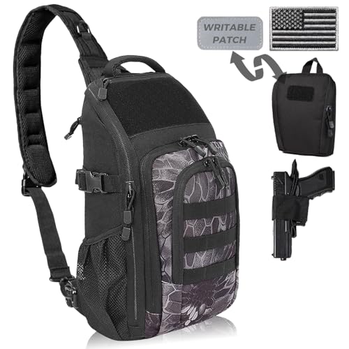 DBTAC Tactical Personal Defense EDC Bags & Packs | 10L Military Shoulder Backpack with Sling for Concealed Carry, Range, Travel, Hiking, Outdoor Sports (Black Obsidiann) - color: Black Obsidian