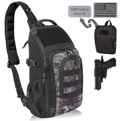 DBTAC Tactical Personal Defense EDC Bags & Packs | 10L Military Shoulder Backpack with Sling for Concealed Carry, Range, Travel, Hiking, Outdoor Sports (Black Obsidiann) - color: Black Obsidian