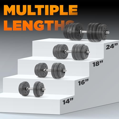 Yes4All Threaded Dumbbell Handles, Adjustable Dumbbell Bar Pair, 14/16/18/24-Inch Sizes, Fits 1" or 1.15" Plates, Non-Slip Grip, Secure Star-Lock Collars - color: 14"- Chrome - Silver, size: 1 inch