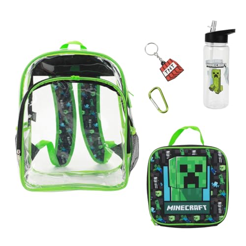 BIOWORLD Unisex Minecraft Creeper 5- Piece Backpack set (Little Kid/Big Kid), Green, One size - color: 5-pc Minecraft Green, size: 16 Inches