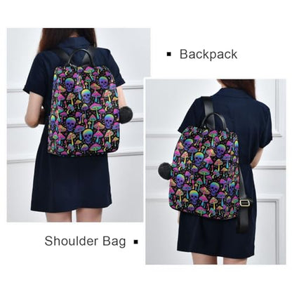 MNSRUU Women Backpack Purse Magic Skull Mushroom Purple Backpack for Women Anti-theft Shoulder Bag Carry On Backpack Lightweight Rucksack Fashion Travel Ladies Bags - color: Goth 02