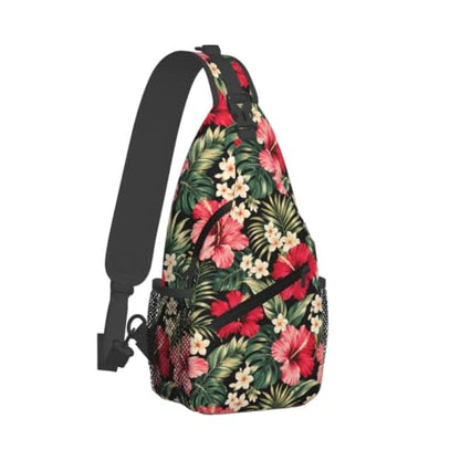 Sling Backpack Unisex Crossbody Chest Bag Shoulder Chest Bag For Women Men Hiking Travel - color: Hawaiian Hibiscus Flowers
