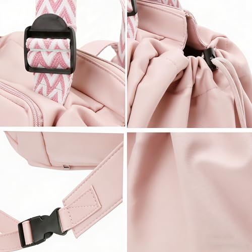 Tote Bag Large Capacity Lightweight Backpack with 15 Pockets Nylon Shoulder Bag for Car Travel Mother Bag - color: Pink