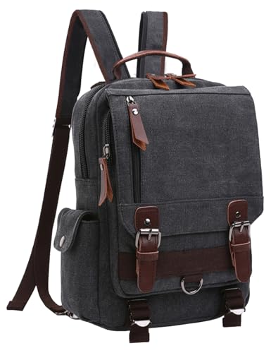 mygreen Canvas Cross Body Messenger Bag Shoulder Sling Backpack Travel Rucksack - color: Black With Shoulder Zipper, size: Large