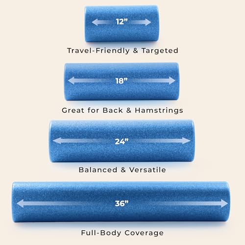 Sunny Health & Fitness High-Density Foam Roller 12" to 36", for Stretching & Muscle Recovery – Black, Blue, Pink - color: Blue, size: 12-Inch