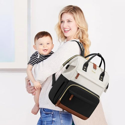 LOVEVOOK Diaper Bag Backpack, Baby Bag with Changing Station, Large Diaper Backpack for Mom Dads, Waterproof Mommy Bag for Boy and Girl, Travel Essential Baby Shower, Black-Beige - color: Black-beige
