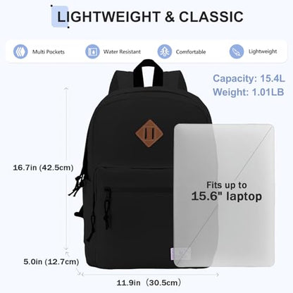 VX VONXURY Backpack for Men Women, Lightweight Kids School Bag, Classic Basic Laptop Bookbag for College Work Travel Hiking - color: Black