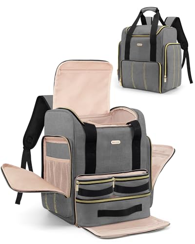 BALULHG Large Portable Travel Makeup Bag with 3 Removable Transparent Case, Dual-Shoulder Multi-Functional Cosmetic Bag,Double Layer Big Capacity Makeup Bag Backpack, Patent Pending - color: Grey