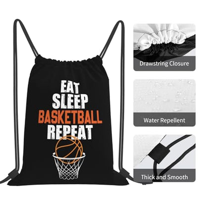 Eat Sleep Basketball Repeat Unisex Drawstring Backpack Bag Sport Gym Travel Swim Sackpack - color: Eat Sleep Basketball Repeat2