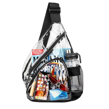 HULISEN Clear Sling Bag, Clear Bag Stadium Approved, Transparent Shoulder Crossbody Backpack Chest Casual Daypack - color: Black