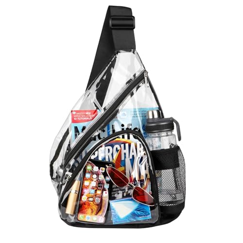 HULISEN Clear Sling Bag, Clear Bag Stadium Approved, Transparent Shoulder Crossbody Backpack Chest Casual Daypack - color: Black