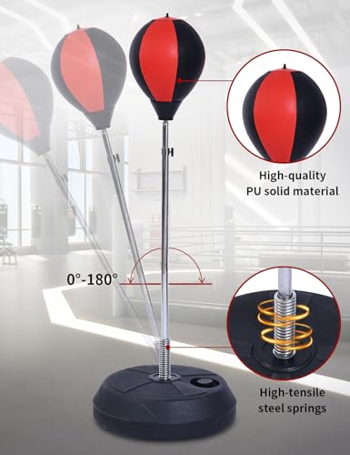 Stiatu Punching Bag with Stand, Heavy Boxing Bag Height Adjustable Reflex Bar and Speed Punching Bag for Adults & Youth, Home Gym Training Equipment for MMA Fitness Stress Relief - color: Red
