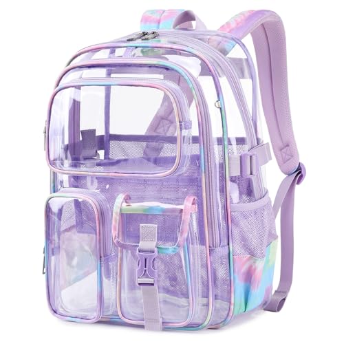 Clear Backpack for School, Heavy Duty Transparent Bookbag, See Through Backpacks for Stadium Event, Boys, Kids Clear Bag for College Work Travel Sport Festival Security Check - color: Purple Tie-dyes