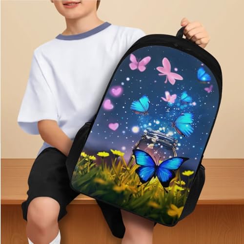Flashideas Butterfly Backpack for Girls Kids Backpack with Lunch Box Stainless Steel Water Bottle and Water Bottle Holder with Strap 4Pcs Set 17" Elementary Bookbag with Compartments Sturdy School Bag - color: Butterfly