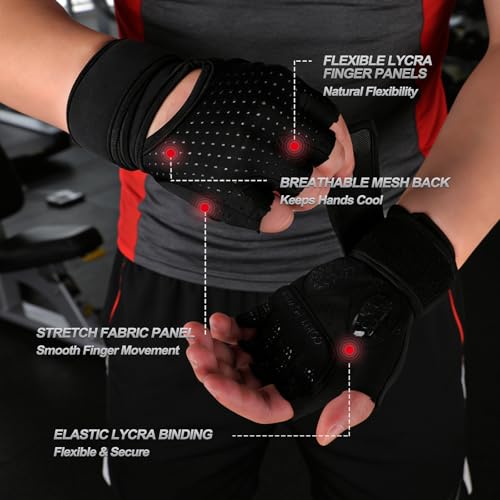 COFIT Weight Lifting Gloves for Men Women, Workout Gloves with Wrist Wrap Support, 5MM SBR Palm Padding, Half Finger Breathable Gym Gloves with Non-Slip Grip for Weightlifting, Training, Pull Ups - size: X-Large