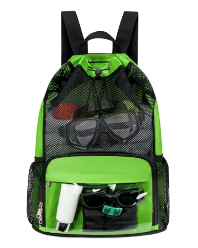 Drawstring Backpack Sandproof Beach Backpack with Shoe Compartment & Wet Pocket Waterproof Mesh Swim Bag Pool Bag for Gym, Travel and Workout Gear (Mint Green) - color: Mint Green