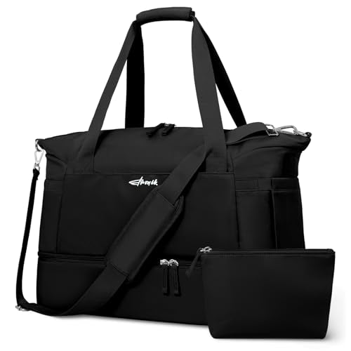 Gym Bag for Women, Personal Item Travel Bag with Shoes Compartment, Weekender Overnight Duffel Bag with Wet Pocket, Carry On Bag for Women, Travel, Gym, Weekend - color: Black, size: Medium