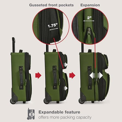 U.S. Traveler Rio Lightweight Softside Rolling Carry-on Suitcase, 2-Wheel Set, Green - color: Green, size: 21"/14"
