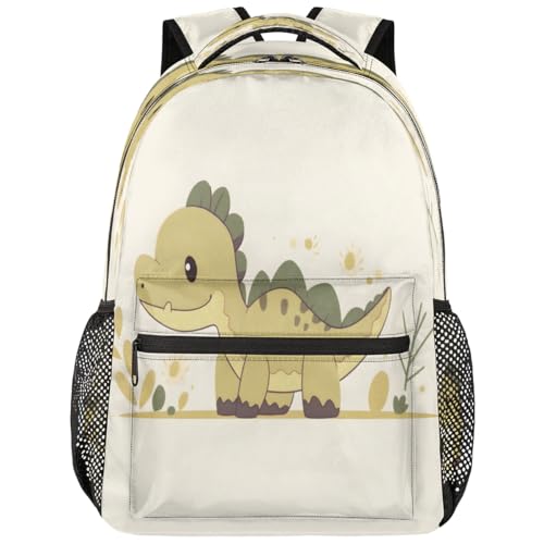 Cartoon Dinosaur Backpack with Chest Strap, Casual Backpack for Women Men, 16 Inch Daypack for Travel Work, Dinosaur - color: Metallic