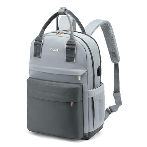 LOVEVOOK Travel Laptop Backpack Women Anti-theft Laptop Bag with USB Port Waterproof Computer Backpack for Nurse College Work - color: Light Grey & Dark Grey-1, size: 15.6 Inch