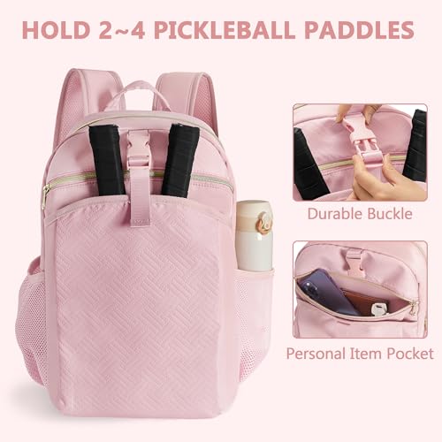 Pickleball Bag Backpack for Women Holds 4 Paddles, Large Pickle Ball Bag Pickleball Paddle Backpack for Men - color: Pink