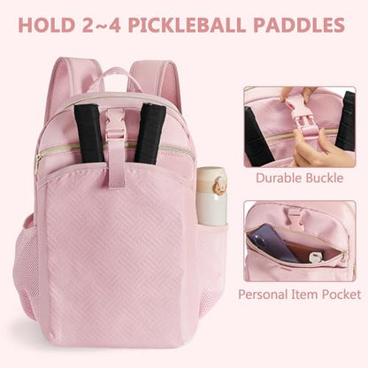 Pickleball Bag Backpack for Women Holds 4 Paddles, Large Pickle Ball Bag Pickleball Paddle Backpack for Men - color: Pink