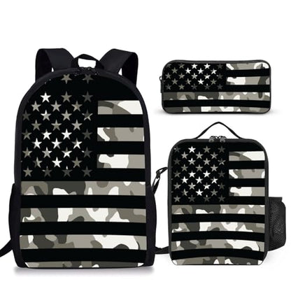3PCS Camouflage flag Backpack for Boys Girls Teens, School Backpack with Lunch Box Pencil Case for Elementary Middle High Students, 17 Inch Lightweight Bookpack 3 in 1 Set Back to Shool for Kids - color: Flag