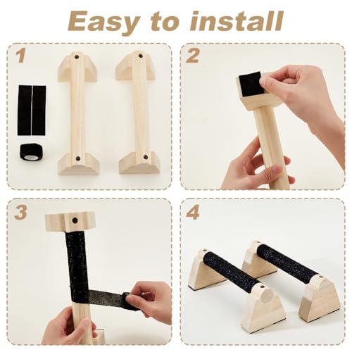 AHANDMAKER Wooden Parallettes Bars for Handstand Training in Natural Bisque Calisthenics Equipment Push Up Bars Dip Stands for Home Gym Strength Training Men Fitness Essentials - size: 24.9x8.8x10cm