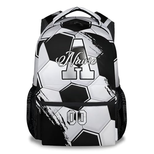 Mercuryelf Backpack for Boys - Custom Name Kids Monogram Soccer Backpacks for Youth Soccer Player/School/Primary with Adjustable Straps - color: Black