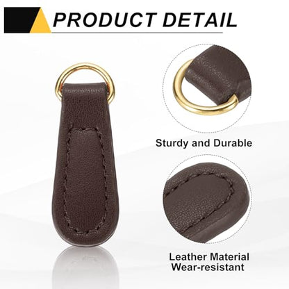 uxcell 6pcs Zipper Pull, 1.57 Inch Leather Zip Puller Zipper Replacement Repair Kit Head Handle for Luggage Clothing Jackets Backpacks Boots, Dark Brown - color: Dark Brown