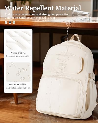Cute Middle School Backpack For Teen Girls,Waterproof Casual Bookbags,Lightweight Travel Daypack,Basic Laptop College Backpack For Women(White) - color: A2-beige
