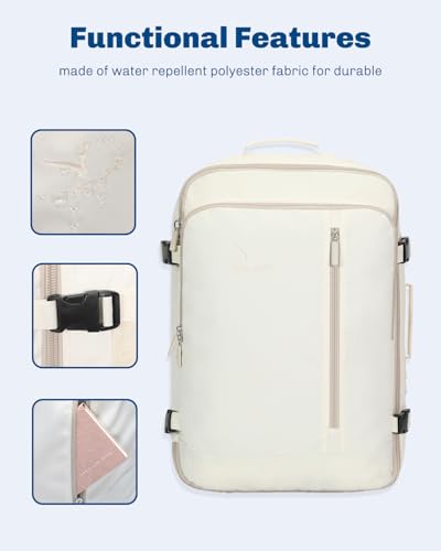 Hynes Eagle 38L Flight Approved Backpack Carry On Travel Bag for Men Women - color: Beige