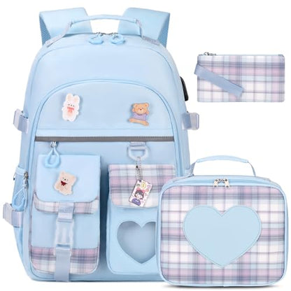 ACESAK Backpack for Girls - Bookbag Backpacks Schoolbag for Girls Kids Teen Women Casual Travel Daypacks - School Bag Elementary Middle School College Cute Backpack with Lunch Box (Blue) - color: Blue