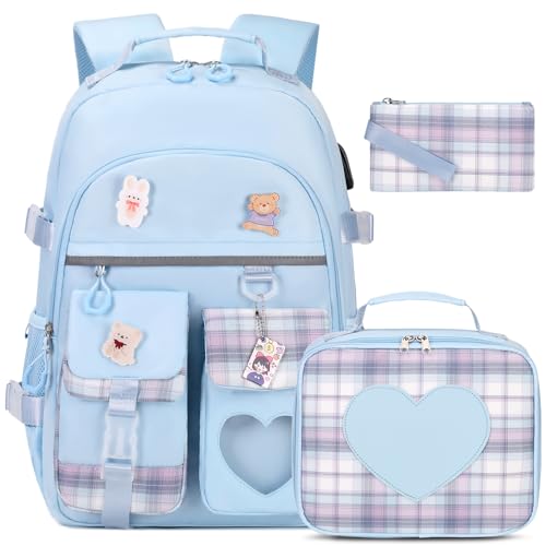 ACESAK Backpack for Girls - Bookbag Backpacks Schoolbag for Girls Kids Teen Women Casual Travel Daypacks - School Bag Elementary Middle School College Cute Backpack with Lunch Box (Blue) - color: Blue