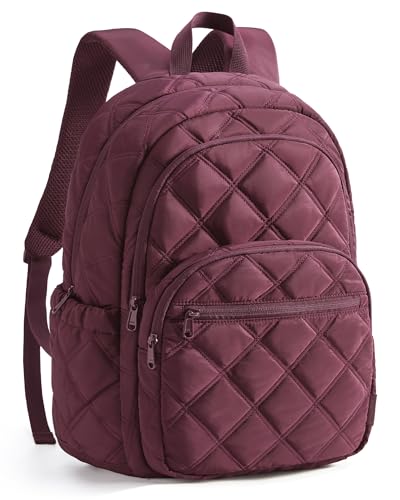 BAGSMART Travel Laptop Backpack, College Backpack for Women, Quilted Small Computer Bookbag, Water-Resistant 15.6 Inch Laptop Casual Bag, - color: 19-cherry Red