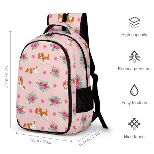 Nurse Teacher Laptop Backpack Cavalier King Charles Spaniel Pink Floral Dog, Cute Travel Backpack Purse with Tumbler Holder for Women College Work Commute - color: Pattern (335)