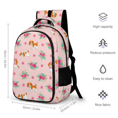 Nurse Teacher Laptop Backpack Cavalier King Charles Spaniel Pink Floral Dog, Cute Travel Backpack Purse with Tumbler Holder for Women College Work Commute - color: Pattern (335)