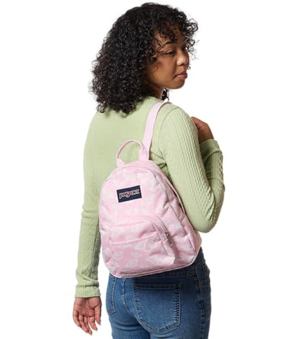 JanSport Half Pint Mini Backpack, 10.2 L - Durable Mini Bag Purse with Adjustable Shoulder Straps, Single Main Compartment, Zippered Stash Pocket, Flutter By - color: Flutter By Pink Ice/White/Pink Ice