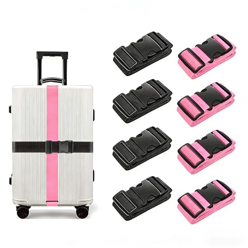BILIONE Luggage Straps, 79" Long Belts Keep Suitcase Secure While Traveling, TSA Approved Add a Bag Premium Accessory for Travel Bag Closure (Black+Pink, 8Pcs) - color: Black+Pink, size: 8Pcs