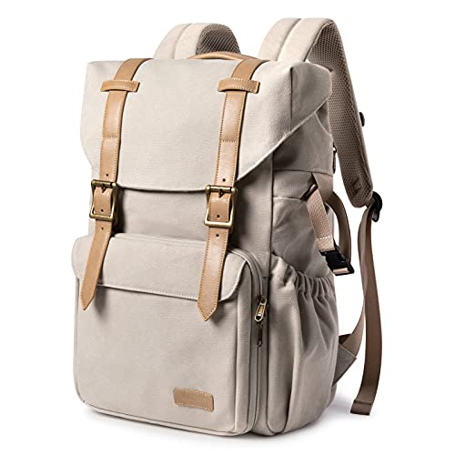 BAGSMART Camera Backpack, DSLR Camera Bag, Waterproof Camera Bag Backpack for Photographers, Fit up to 15" Laptop with Rain Cover and Tripod Holder, Ivory White - color: F-ivory White[double Buckle]