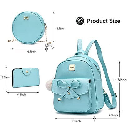 ZGWJ Mini Backpack Purse for Women - 3-Piece Set, Small PU Leather Bowknot Fashion Backpacks, Cute Casual Travel Daypacks - color: Green-3pcs