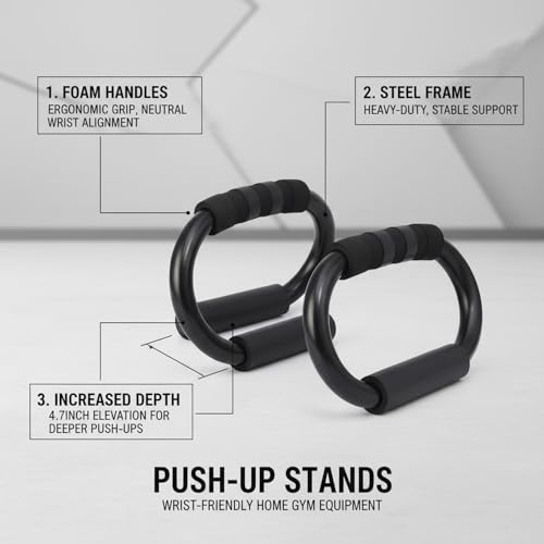 S-Shape Push Up Bars with Foam Grips, Steel Frame Wrist-Friendly Stands for Home Gym Strength Training (1 Pair)