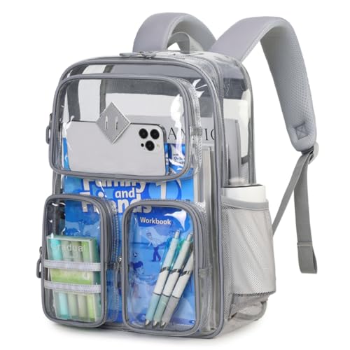 Clear Backpacks for School Heavy Duty Clear Bookbag Stadium Events Transparent Back Pack Kids, Grey - color: Grey
