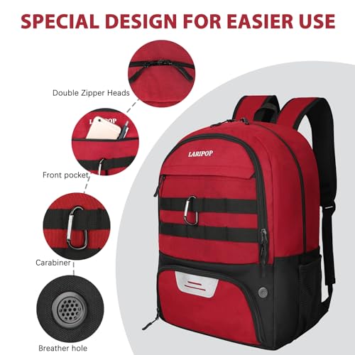 LARIPOP Soccer Backpack with Ball Holder & Shoe Compartment Large Capacity Sports Bag for Training - color: Dark red